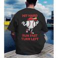Hit Hard Run Fast Turn Left Baseball Player Men's Back Print T-Shirt Hit Hard Run Fast Turn Left Baseball Player Men's Back Print T-Shirt