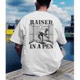Raised In a Pen Baseball Pitcher Saying Bullpen Men's Back Print T-Shirt Raised In a Pen Baseball Pitcher Saying Bullpen Men's Back Print T-Shirt