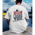 Run I Dare You Baseball Catcher Player Fan Men's Back Print T-Shirt Run I Dare You Baseball Catcher Player Fan Men's Back Print T-Shirt