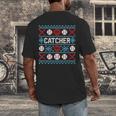 Baseball Catcher Ugly Christmas Sweater Pattern Sports Xmas Men's Back Print T-Shirt Baseball Catcher Ugly Christmas Sweater Pattern Sports Xmas Men's Back Print T-Shirt