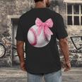 Cute Coquette Baseball Pink Bow Player & Fan Girls Men's Back Print T-Shirt