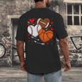Cute Heart Baseball Basketball Football Valentine Boy Men Men's Back Print T-Shirt