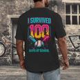 HUGvyn I Survived 100 Days Baseball Teacher Ice Cream Drip Men's Back Print T-Shirt HUGvyn I Survived 100 Days Baseball Teacher Ice Cream Drip Men's Back Print T-Shirt
