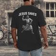 Jesus Saves Shirt Religious Christian Faith Baseball Men's Back Print T-Shirt Jesus Saves Shirt Religious Christian Faith Baseball Men's Back Print T-Shirt