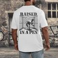 Raised In a Pen Baseball Pitcher Saying Bullpen Men's Back Print T-Shirt Raised In a Pen Baseball Pitcher Saying Bullpen Men's Back Print T-Shirt