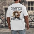 Never Underestimate Old Man Plays Baseball In His Seventies Men's Back Print T-Shirt