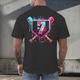 7th Birthday Boys Baseball Ice Cream Drip Boys Baseball Men's Back Print T-Shirt