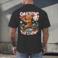 Baseball Player Christmas Gingerbread Smashing Through Snow Men's Back Print T-Shirt Baseball Player Christmas Gingerbread Smashing Through Snow Men's Back Print T-Shirt