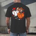 Cute Heart Baseball Basketball Football Valentine Boy Men Men's Back Print T-Shirt