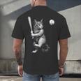Cute Kitten Playing Baseball Hitter Bat Cool Baseball Cat Men's Back Print T-Shirt
