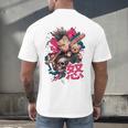 Punk Girl With Anger Kanji And Baseball Bat Men's Back Print T-Shirt Punk Girl With Anger Kanji And Baseball Bat Men's Back Print T-Shirt