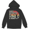 Vintage Retro Easily Distracted By Cats And Books Unisex Hoodie