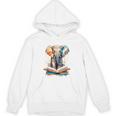 Elephant Reading Book Animal Art Print Graphic Unisex Hoodie
