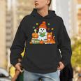 Halloween Ghost Cat Reading Book Women Girls Cute Unisex Hoodie