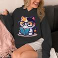Adorable Book Lover Calico Cat With Reading Glasses Cute For Men Women Kids Unisex Hoodie