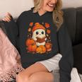Cute Ghost Reading Book Autumn Pumpkins Cat Coffee Halloween Unisex Hoodie