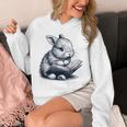 Adorable Reading Bunny Drawing For Book Lovers Philossophers Unisex Hoodie Adorable Reading Bunny Drawing For Book Lovers Philossophers Unisex Hoodie