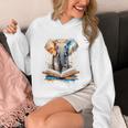 Elephant Reading Book Animal Art Print Graphic Unisex Hoodie