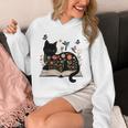Floral Cat Reading Book Kitten Illustration Unisex Hoodie