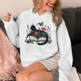 Retro Cute Cat Floral Book Librarian Vintage Floral Cat Book Unisex Hoodie