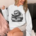 Sleepy Sloth Reading Book Cute Vintage Animal Graphic Unisex Hoodie