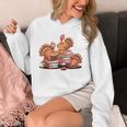 Turkey Reading Books Fall Thanksgiving Teacher Book Lovers Unisex Hoodie