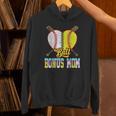 Bonus Mom Of Both Half Baseball Softball Ice Cream Drip Unisex Hoodie