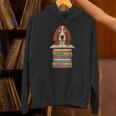 Cute Basset Hound Dog Reading On Pile Of Books Unisex Hoodie