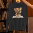 Cute Bulldog Reading Dog Book Lover Animal Graphic French Unisex Hoodie