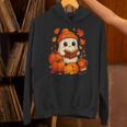 Cute Ghost Reading Book Autumn Pumpkins Cat Coffee Halloween Unisex Hoodie