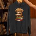Cute Highland Cow With Glasses Reading Books Unisex Hoodie Cute Highland Cow With Glasses Reading Books Unisex Hoodie