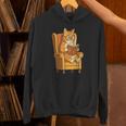 Ginger Tabby Cat Reading Book Glasses Retro Illustration Unisex Hoodie Ginger Tabby Cat Reading Book Glasses Retro Illustration Unisex Hoodie