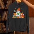 Halloween Ghost Cat Reading Book Women Girls Cute Unisex Hoodie