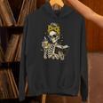 Skeleton Girl Drinking Coffee Bow Sunflower Book Lover Unisex Hoodie