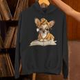 Tiny Puppy Open Book Reading Dog Lover Graphic Round Glasses Unisex Hoodie