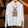 Cute French Bulldog Reading On Pile Of Books Unisex Hoodie