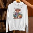 Cute Highland Cow With Book Floral Bookworm Librarian Book Unisex Hoodie Cute Highland Cow With Book Floral Bookworm Librarian Book Unisex Hoodie
