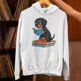Dachshund Dog With Glasses Reading Book Librarian Unisex Hoodie Dachshund Dog With Glasses Reading Book Librarian Unisex Hoodie