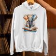 Elephant Reading Book Animal Art Print Graphic Unisex Hoodie