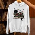 Floral Cat Reading Book Kitten Illustration Unisex Hoodie