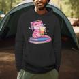 Axolotl With Strawberry Matcha And Books Men Hoodie
