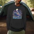 Bookish Skeleton Reading In Wildflowers Book Lover Bookworm Men Hoodie