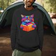 Cat Book Shirt Colorful Cat Reading Book Men Hoodie