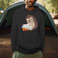 Cute Wildlife Forest Animal Bookworm Book Reading Hedgehog Men Hoodie Cute Wildlife Forest Animal Bookworm Book Reading Hedgehog Men Hoodie