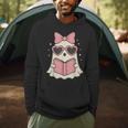 Ghost Reading Book Halloween Cat Lover Men Hoodie