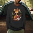 Giraffe Reading Book Graphic Giraffe With Book Floral Men Hoodie