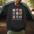 Girls 100 Days Of School Coquette Bow Pencil Bus Book Crayon Men Hoodie