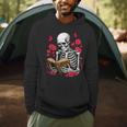 Skeleton Reading Book Lover Floral Flowers Bookish Bookworm Men Hoodie