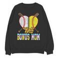 Bonus Mom Of Both Half Baseball Softball Ice Cream Drip Unisex Sweatshirt