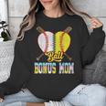 Bonus Mom Of Both Half Baseball Softball Ice Cream Drip Unisex Sweatshirt